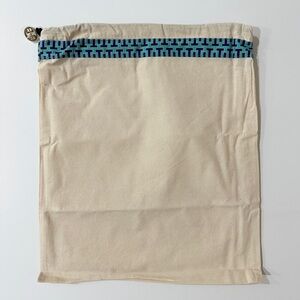 Tory Burch Cream Drawstring Dust Bag with Teal & Navy Trim